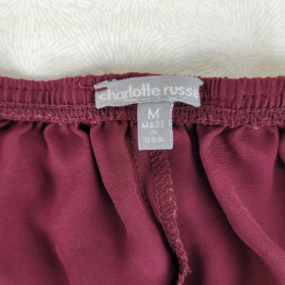 Charlotte Russe off shoulder burgundy lace trim crop top whimsigoth witchy Y2K M